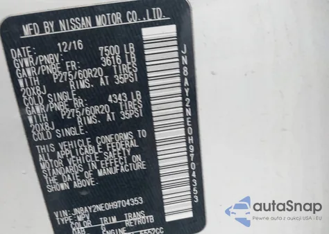 2017 Nissan Armada Platinum from USA, damaged, VIN JN8AY2NE0H9704353